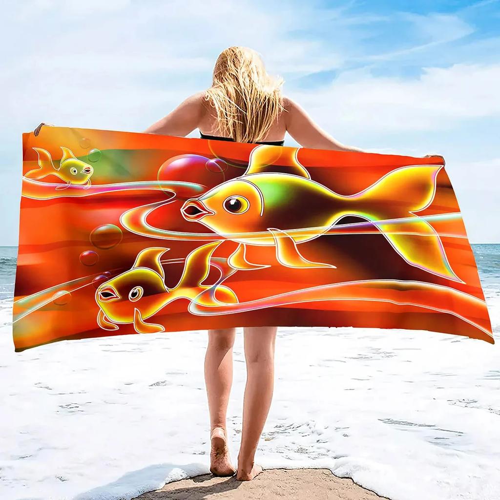 Vibrant Goldfish Bath Towel - Ocean Life Design, Soft Absorbent, Perfect for Summer Relaxation, Adds Color to Your Beach Days