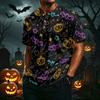 Męska casualowa koszula z kołnierzykiem na guziki, lekka, oddychająca, z krótkim rękawem, z nadrukiem w stylu Halloween, wygodny krój