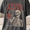 Staying Alive Skeleton Coffee T-Shirt and Kids Tshirt, Funny Dark Academia Goth Grunge Aesthetic Tee, Vintage Tired Barista Student Gift
