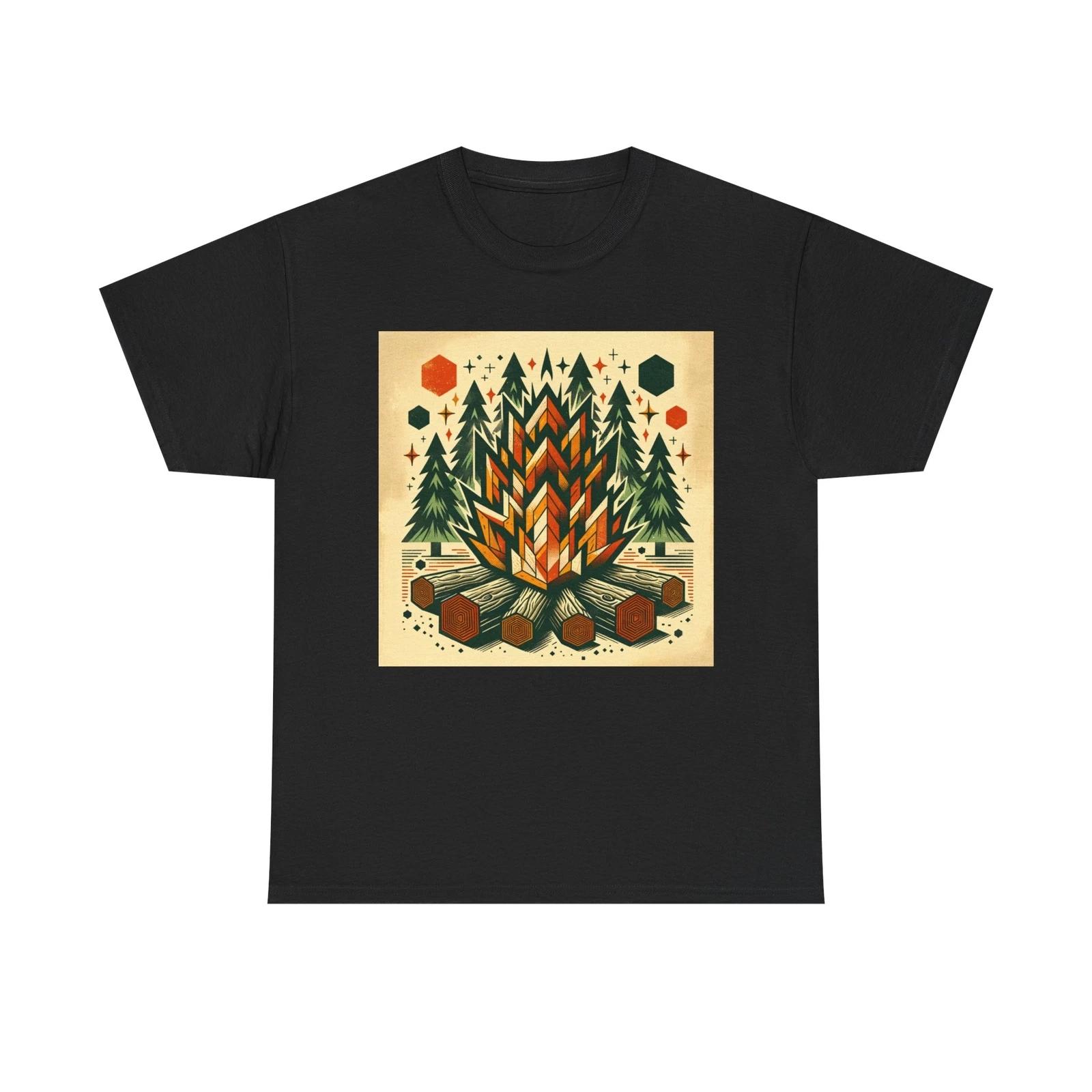 Unisex Adult T Shirt Retro Campfire Illustration Geometric Hiking Outdoors NEW M