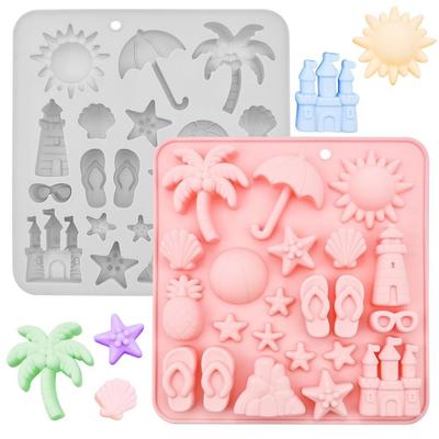New Silicone Summer Beach Theme Molds Coconut Tree 3D Candy Mould Tray Pineapple Starfish Shells DIY Baking Tool Chocolate Cake