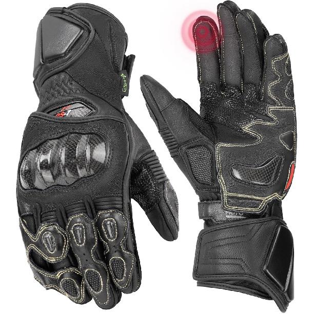 

KEMIMOTO Leather Motorcycle Gloves for Men and Women, Riding Racing Gloves with ESA Cushioning Kevlar Carbon Fiber Knuckle Protection for Dirt Bike Large чёрный