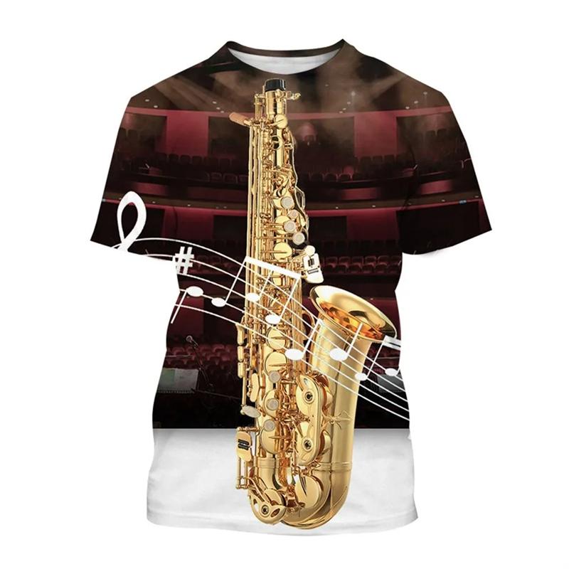 Classic Men's T-shirt Summer Music Saxophone 3d Print Streetwear Tees Casual Blouse Shirt Oversized Loose Ropa Hombre Male Tops