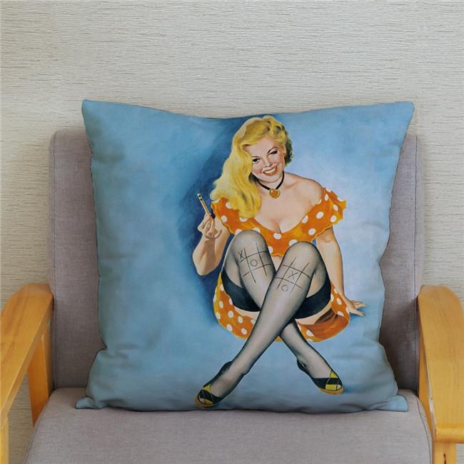 Vintage European Sexy Women Polyester Cushion Cover Sexy Lady Pattern Pillow Cover Decorative For Car Sofa Home 45X45Cm