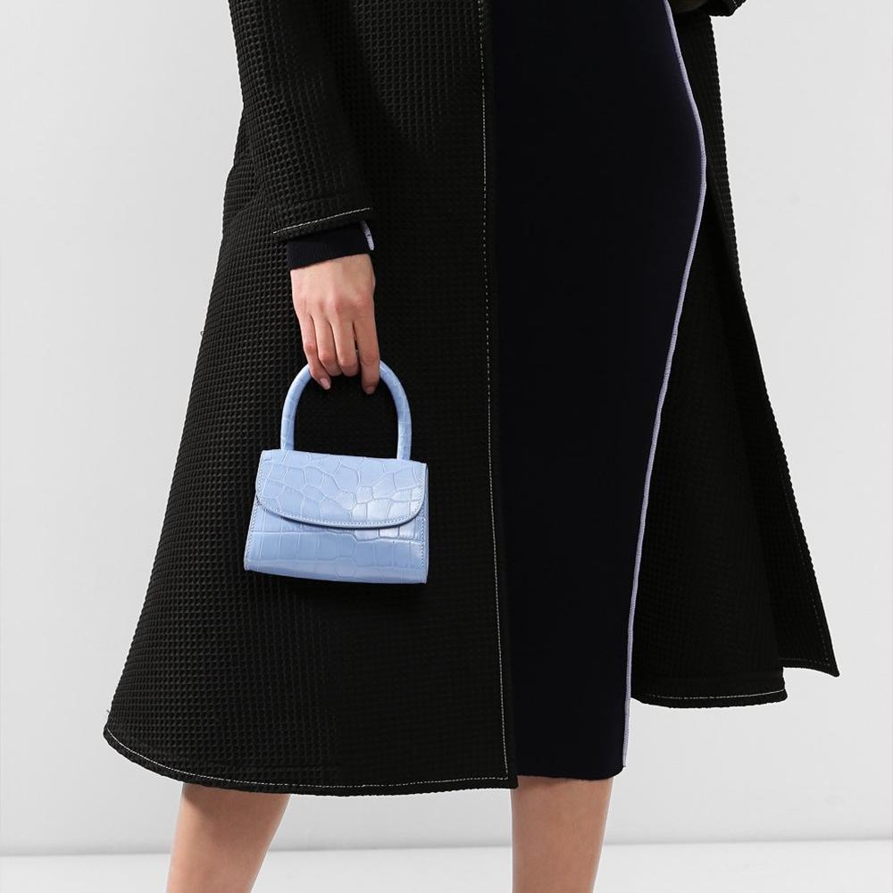 By Far Croco Series Crocodile Pattern Flap Closure Leather Mini Handheld Crossbody Shoulder Bag Women Bags Blue 18FWMINASBDSMA