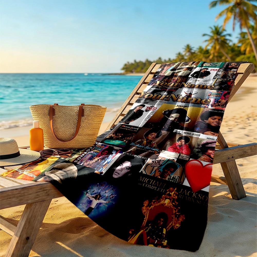 Michael Jackson Personalized Text Beach Towel Super Soft & Absorbent Suitable for Swimming Gym Camping Yoga Vacation
