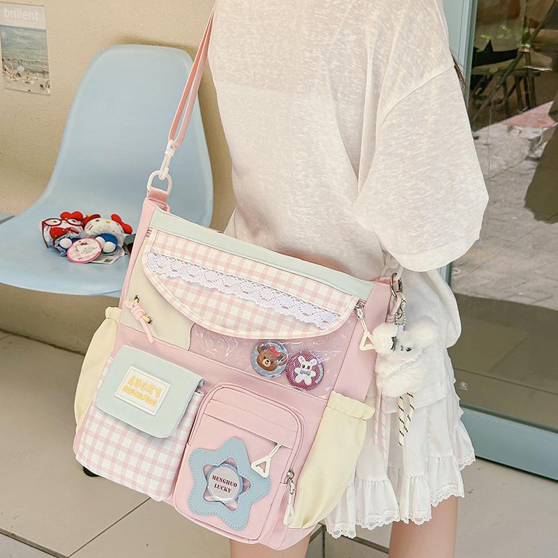 Japanese literature and art personality contrasting colors Primary school junior high schooltutoring bag New exquisite and cute shoulder messenger bag