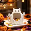 Cute Spooky Home Decorations 3D Printed Halloween Ghost Cat Storage Holder, Decorative Kitten Statue with Holiday Seasonal Ornaments Hollow