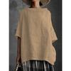 T-shirt estiva in cotone e lino con scollo rotondo e vestibilità ampia per donna
