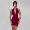 2024 Summer Women's Elegant Strapless Halter V-neck Dress - Waist-cinching, Hip-wrapping Style