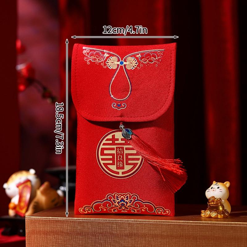 1Pc  Cloth Wedding Red Envelope Traditional Chinese Wedding Red Envelope Lucky Money Packets With Tassel Weddings Supplies