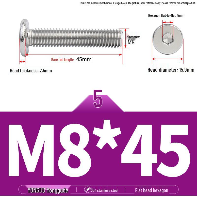 304 Stainless Steel Ultra-Thin Flat Head Hex Socket Bolt, M2-M12