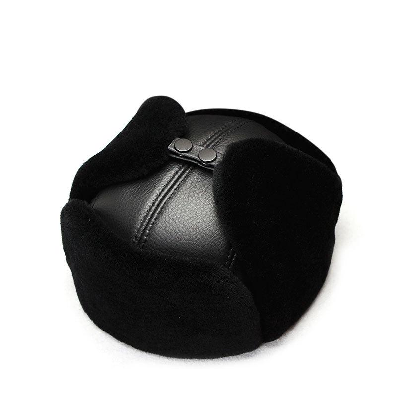 Men's Genuine Leather Lei Feng Hat - Warm Winter Ear Protection for Seniors and Dad