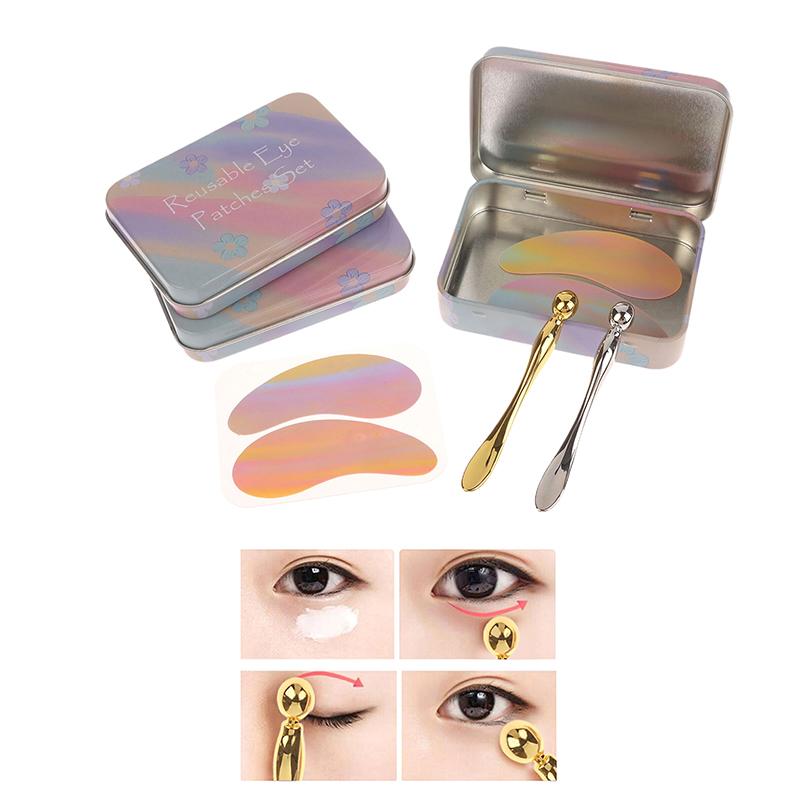 Reusable 1Pair Eye Pads With Massage Stick Silicone Lash Lift Eyelash Extension Hydrogel Patches Under Eye Gel Patch Makeup Tool