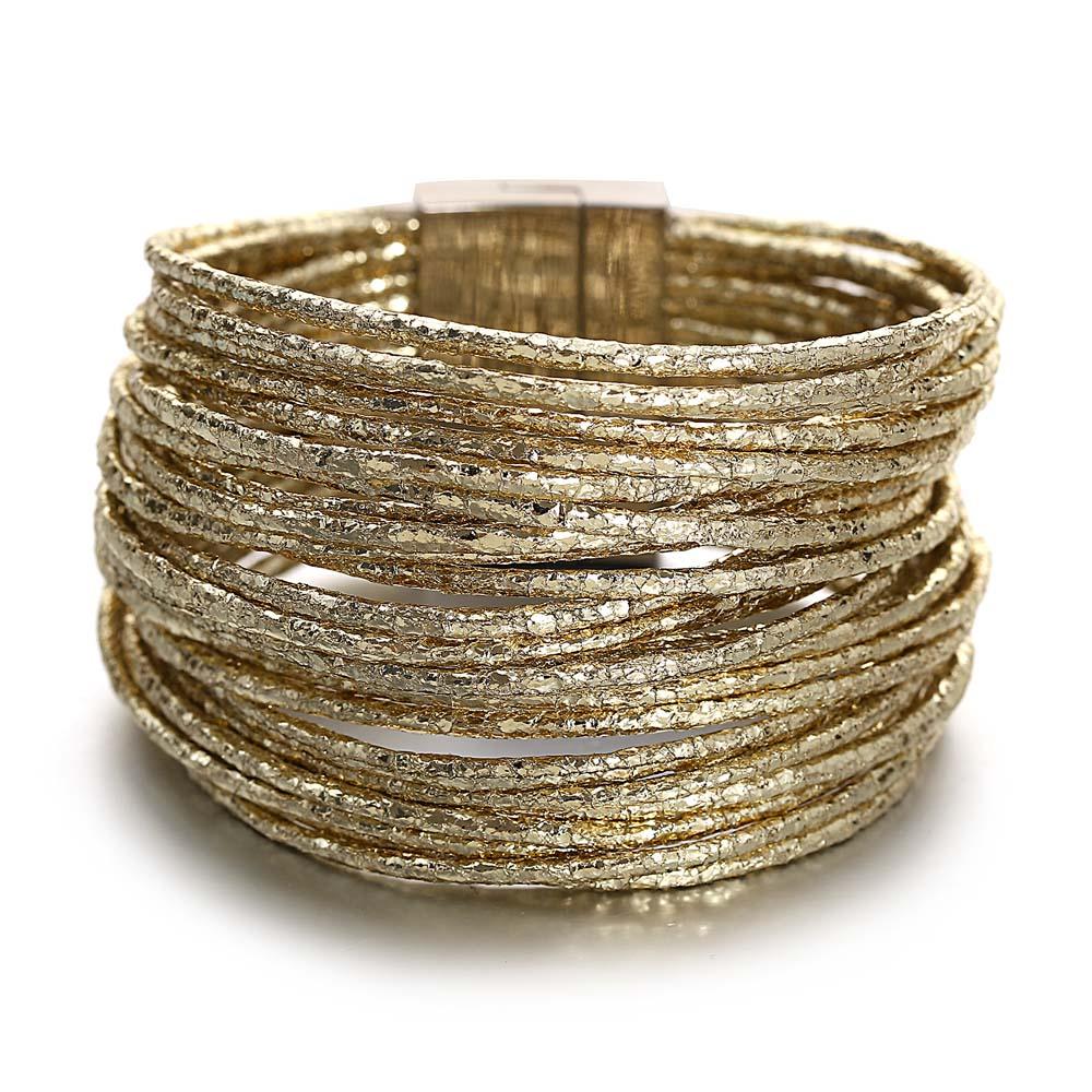 Amorcome Simple Mixed Color Shiny Leather Bracelets for Women Fashion Boho Multilayer Strips Wide Wrap Bracelet Femme Jewelry