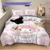 3pcs Pink Flowers My Melody Bedding Set, Including 1 Quilt Cover and 2 Pillow Shams, Without Filling, Soft and Comfortable Home Bedroom Fabr
