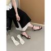 Fashion Low Sandals Woman Leather Shoes Summer Heels Suit Female Beige Low-heeled Girls Comfort Black 2025 Clear High Fashion Stiletto B