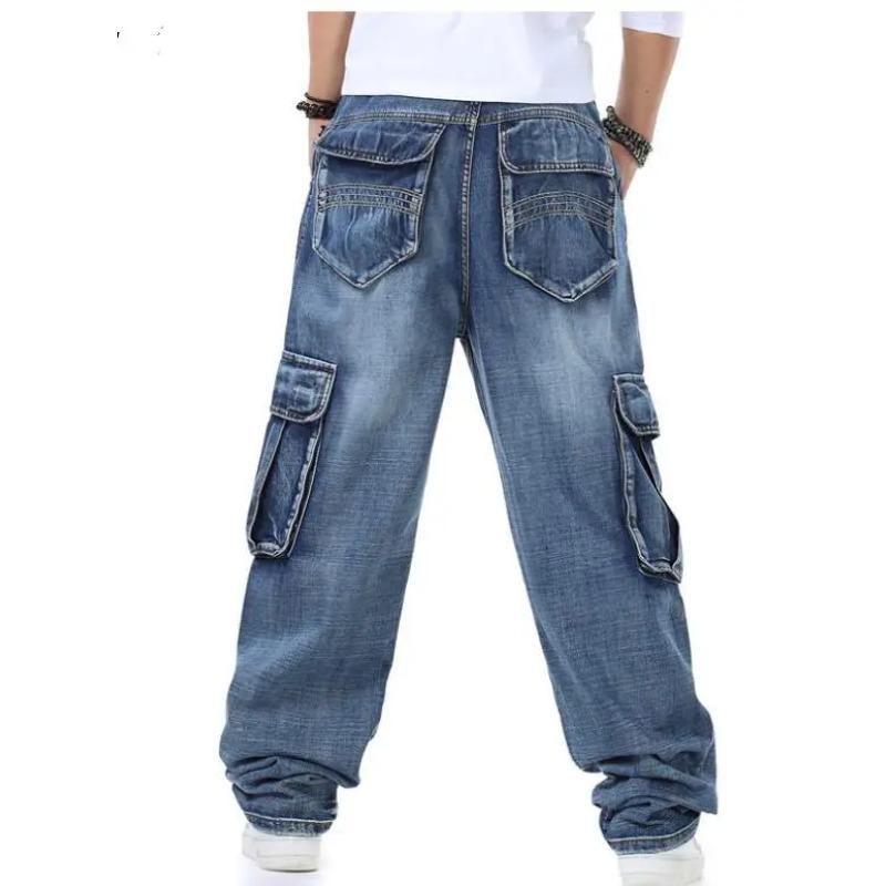 Menn Jeans Baggy Hip Hop Jeans Multi Lommer Skateboard Jeans for Men Tactical Joggers Denimbukser Str.