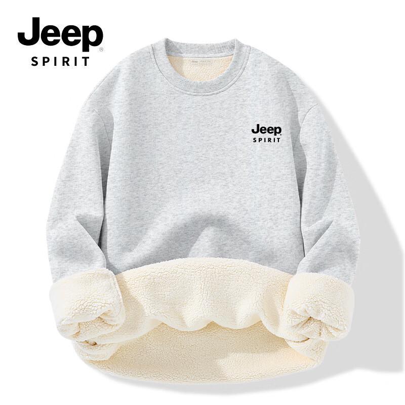 JEEP SPIRIT Men's American Retro Fleece-Lined Crewneck Sweatshirt