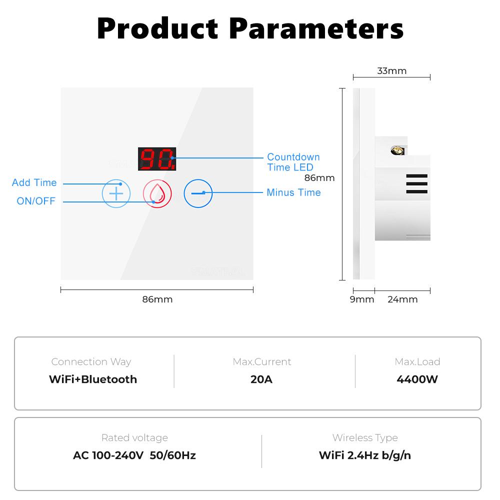 

ASEER Smart Water Heater Boiler Switch 40A 8000 Вт, 20A 4400 Вт Монитор мощности с таймером WiFi Переключатель котла Кондиционер