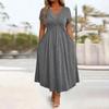 Robe Mi-longue Décontractée d'Été pour Femme Robe évasée à manches courtes et col en V avec torsade sur le devant Robe longue fluide ligne A pour vacances à la plage