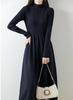 Yino Knit Midi Long High Slim Everyday Women's Dress, Sleeves, Flared, Waist, Fit, Stretchy, Slimming, Figure-Flattering, Warm, Cute, Stylish, Wear,