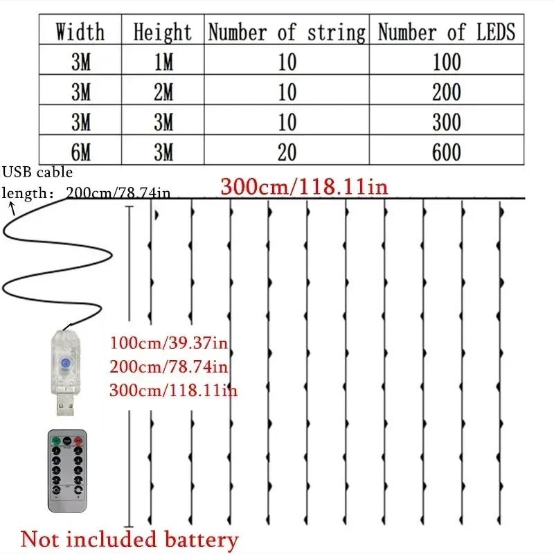 Home Decoration USB 8 Modes Fairy Garland Lights LED Curtain String Lights with Remote Control for Bedroom Wedding
