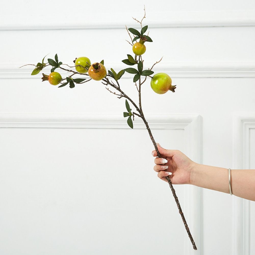 Soft Artificial Pomegranate Branches Nordic Style Artificial Plant Fake Fruit  Christmas Green-5 Heads
