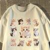 Summer Women's Tops T-shirt Cartoon Cute Cat Print Crewneck Short Sleeves Graphic T Shirts Y2k Top Women Clothing