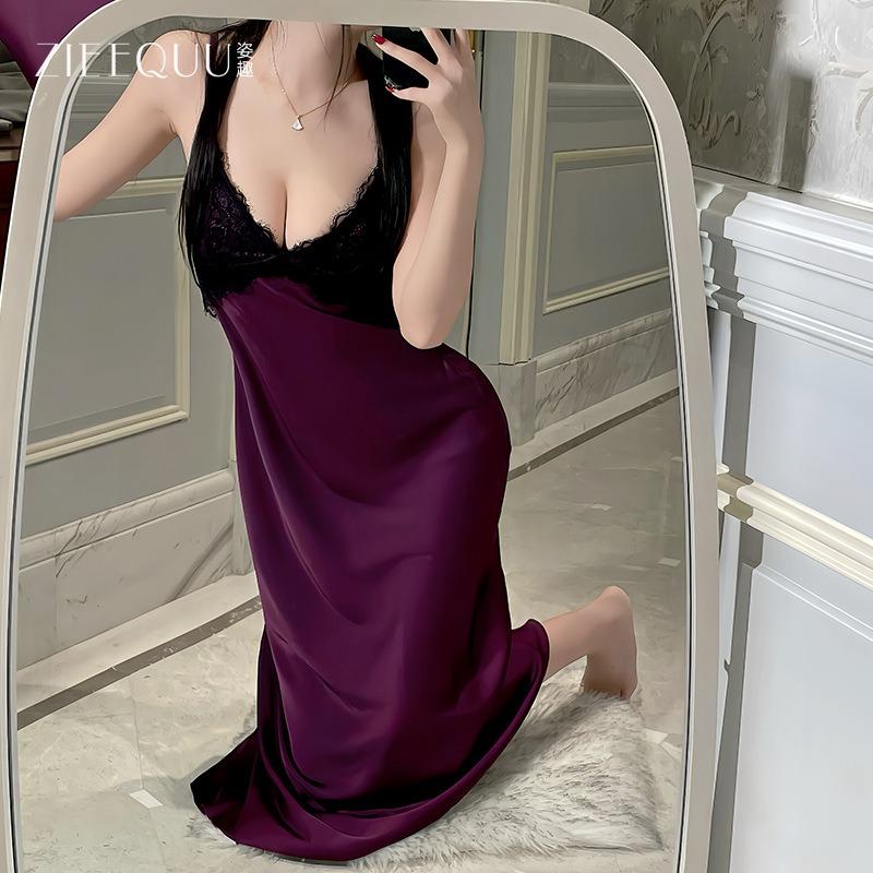 Sexy pajamas, thin with chest pads, long over-the-knee suspenders, nightgowns, robes, backless loungewear