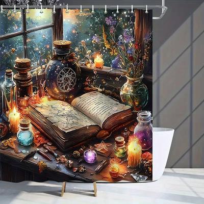 Enchanted Book Pattern Shower Curtain, Elegant Polyester,Fantasy Theme,Machine Washable, All-Season,Multi-Purpose Bath Partition