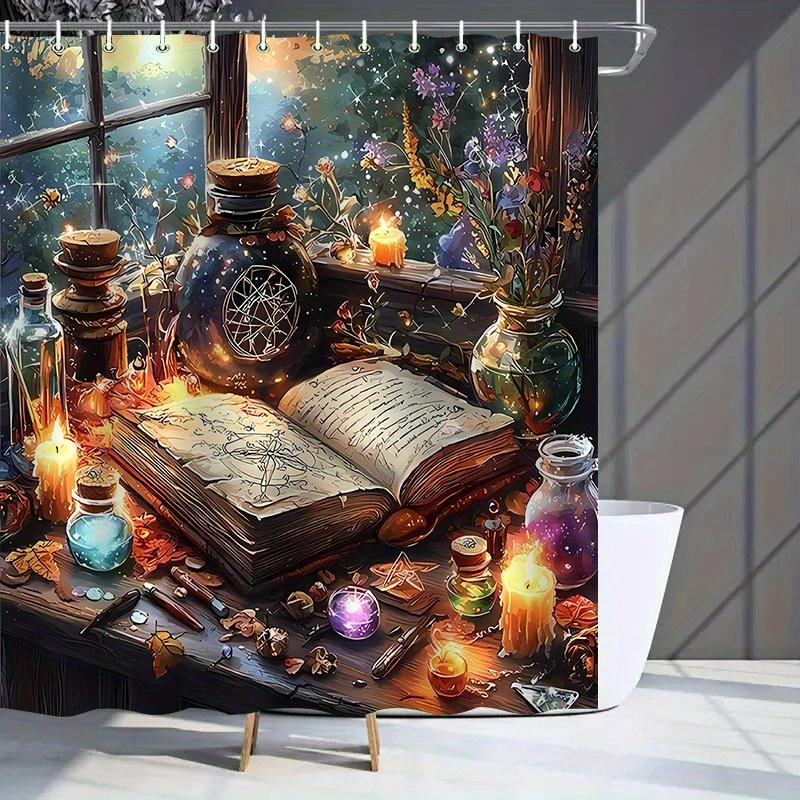 Enchanted Book Pattern Shower Curtain, Elegant Polyester,Fantasy Theme,Machine Washable, All-Season,Multi-Purpose Bath Partition