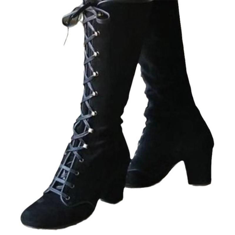 Foreign Trade Large Size Tall Tube But Knee Strap Polished Women's Boots Autumn and Winter New Square and European and American Style Women's Boots