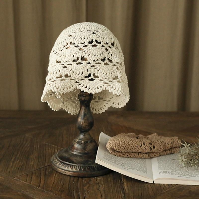 Elegante handgehäkelte Baskenmütze aus Baumwolle, gestrickt, Baotou-Malermütze, Krempe für Damen, hohle Mütze