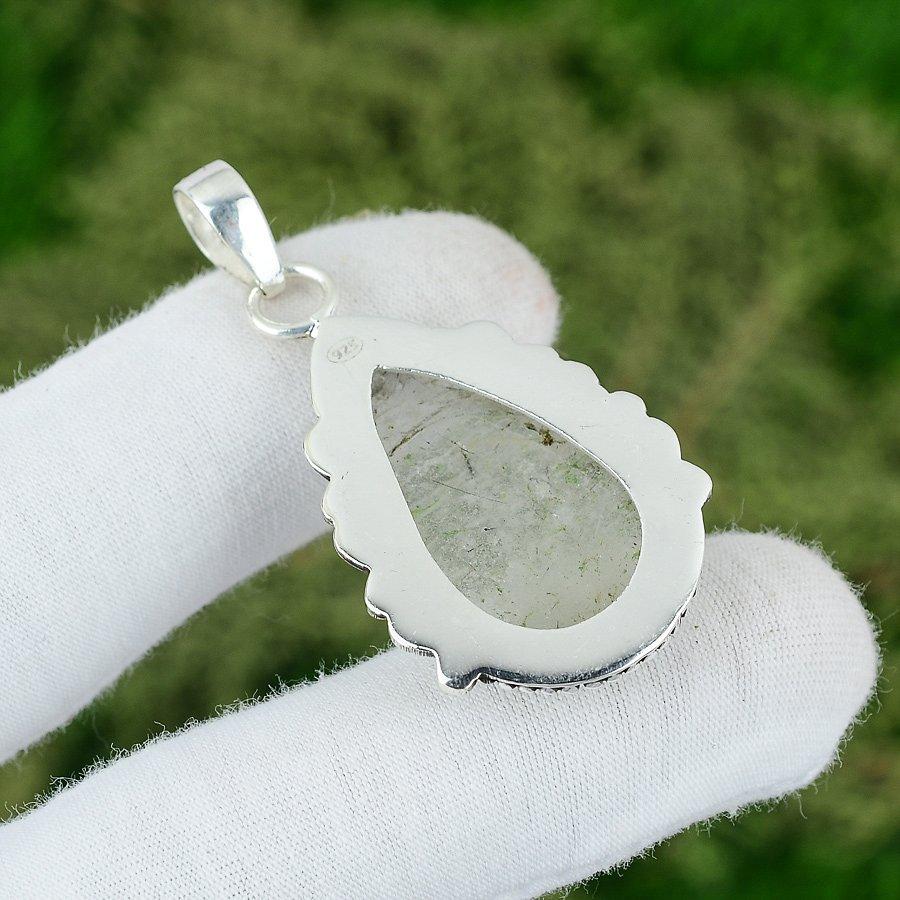 Natural Black Rutile Bezel Unique Sister Wedding Pendant Jewelry Sterling Silver