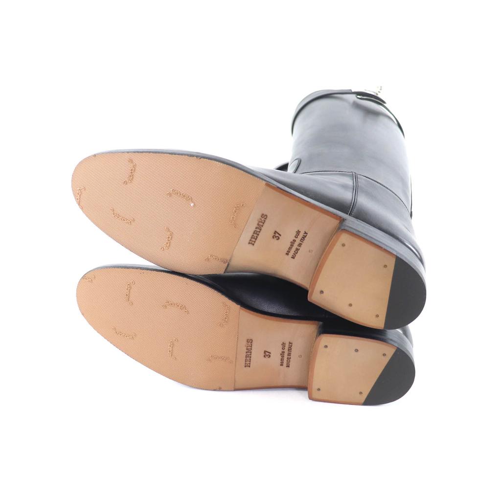 Pristine HERMES Knee-high boots jumping boots black leather Women 37 Used