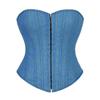 Womens Blue Spandex Corset Top With Single Row Buttons Shaping Bust Support Waist Cincher Everyday Wear