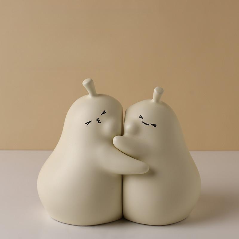 Set of 2 Cute Hugging Pear Ceramic Bookends, Heavy Duty Book Stopper for Home Office Desk Decor, Aesthetic Room Ornament , Gift