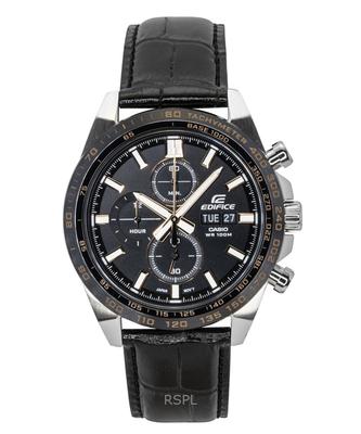 Edifice Analogowy Chronograf Skórzany Pasek Czarna Tarcza Kwarcowy EFR-574BL-1AV 100M Zegarek Męski
