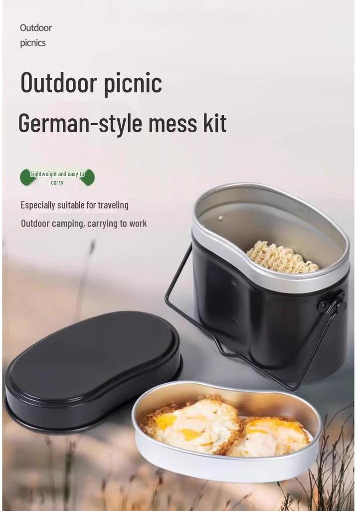 GKR Folding Aluminum German-style Mess Kit: Portable Outdoor Camping Cookware & Multi-functional Hanging Pot Burner (Type 79).