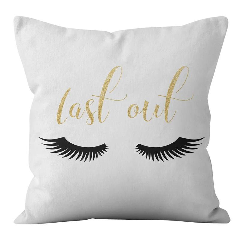 Rosa und schwarze geometrische Buchstaben bedruckte Sofakissenbezug Kissenbezug Heimdekoration Party Auto Bettwäsche