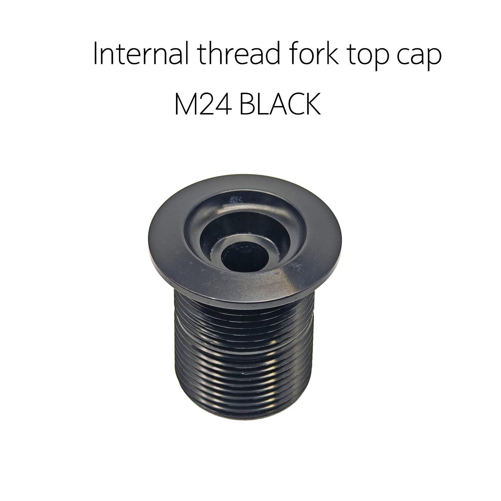 BMX Internal-Thread Aluminum Fork Top Cap for BMX Freestyle Bike Bicycle BMX Fork Top Cap Fork Bolt 24/25mm 6mm Center Lock Hole M24 Black