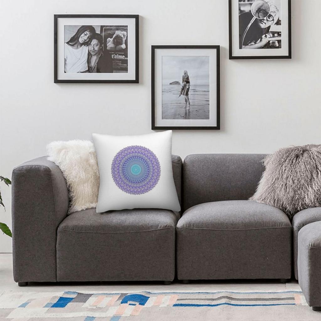 Blau und Lila Mandala Quadratische Kissenhülle Polyester Leinen Samt Kreativ Reißverschluss Dekoration Wurfkissenhülle Zimmer Kissenbezug