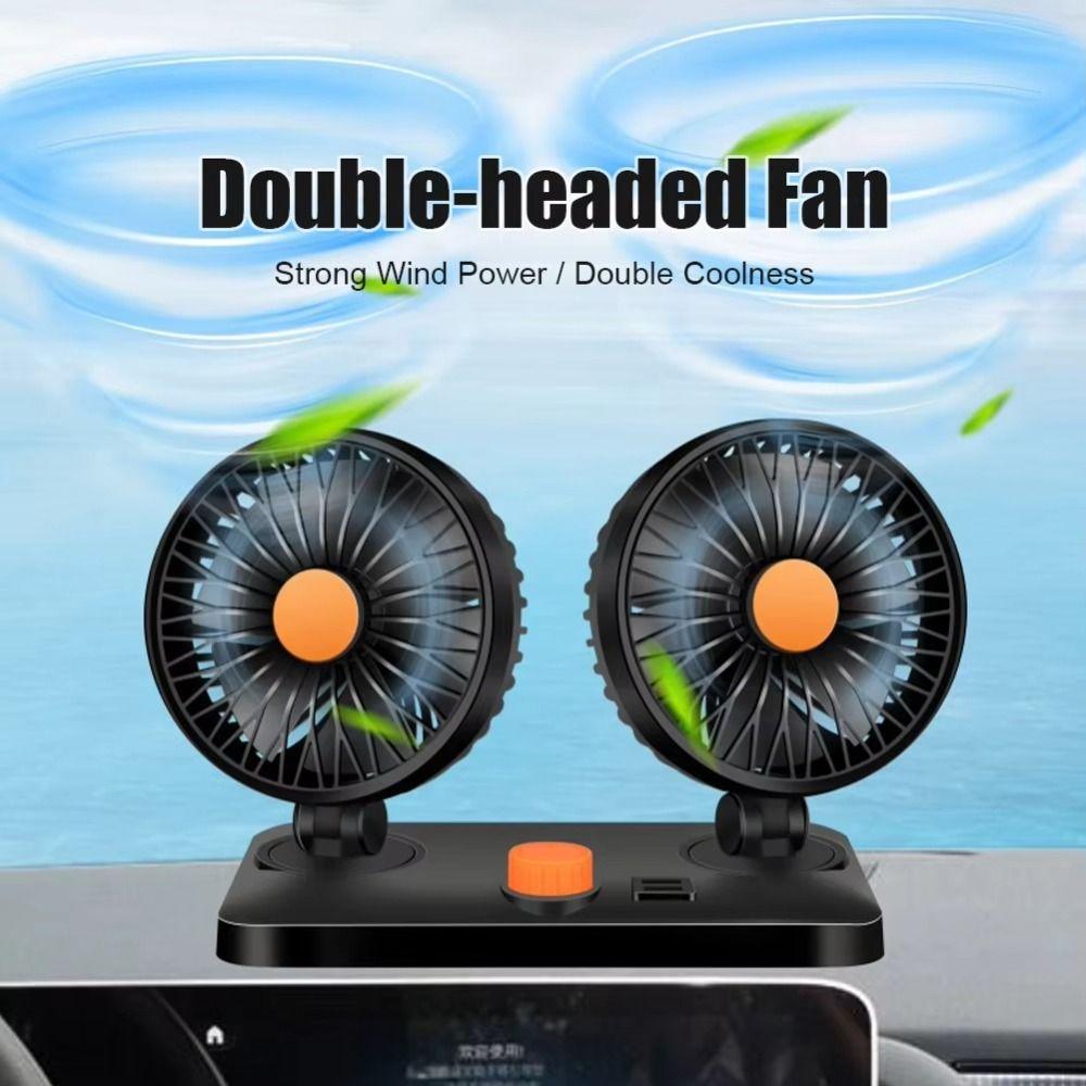USB Charging Double-head Fan 2-speed Car Cooling Fan Car Air Outlet Fan  Home Cooler