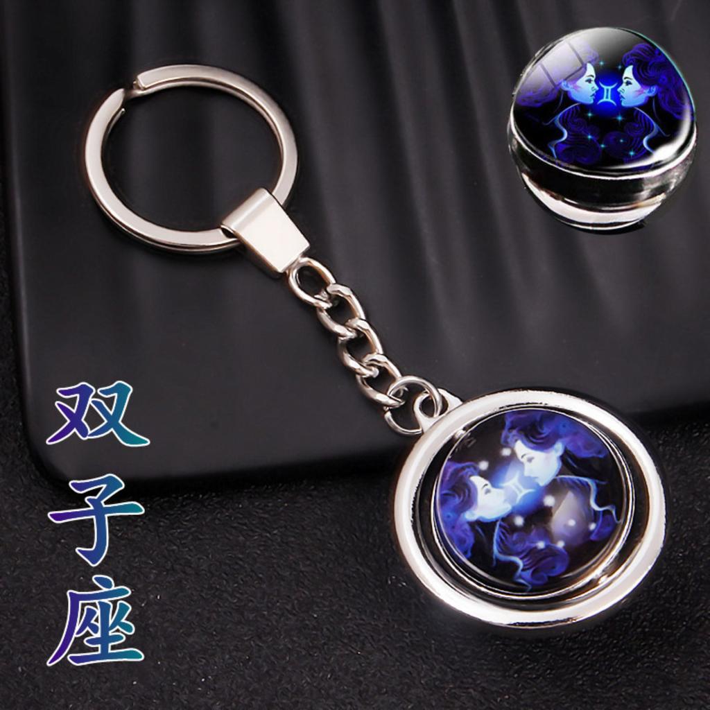 12 Burç Anahtarlık Çanta Süsü Zaman Değerli Taşı Çift Taraflı Cam Küre Anahtarlık