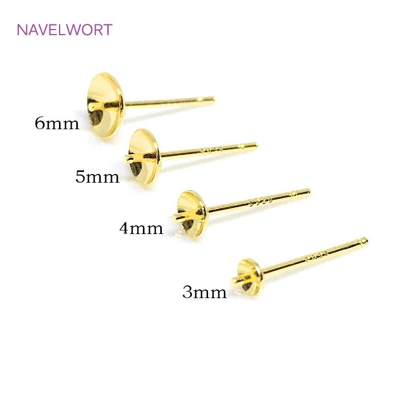 

18K Gold Plated Pearl Post Earring Mounting S925 Sterling Silver Needle Cup Shape Earring Settings Ear Post Pin Findings 3 mm - 4 pieces