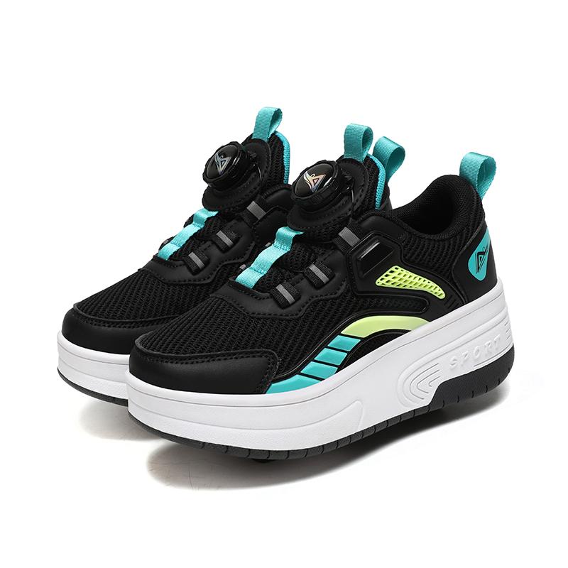 

Обувь для роликовых коньков для мальчиков/подростков Съемная обувь на плоской подошве Колеса для девочек Кроссовки для роликовых коньков для детей 41 чёрный/зелёный