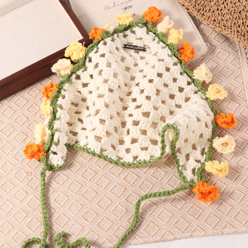 Floral Triangle Turban Hair Band Women Hair Scarf Vintage Knitted Headband  Children