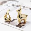 MOONBIFFY Small Gold Electroplate Ceramic Animal Figurines Swan Alpaca  Dog Cat Rabbit Fox Deer Porcelain Home Desk Decoration