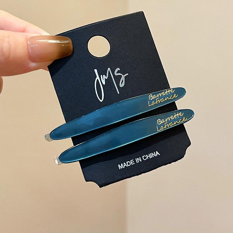 2 Pcs Simple Acetate Bangs Hairpins Women Oval Geometric Hair Side Clips Colorful Duckbill Clips One-word Clip Hair Accessories